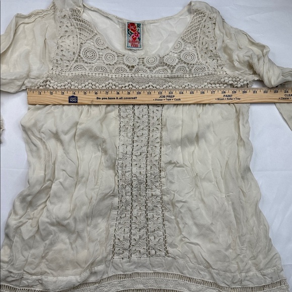 Johnny Was Sheer Embroidered Crochet Tunic Blouse PLUS Size XXL Cream Ivory lace - Picture 6 of 7